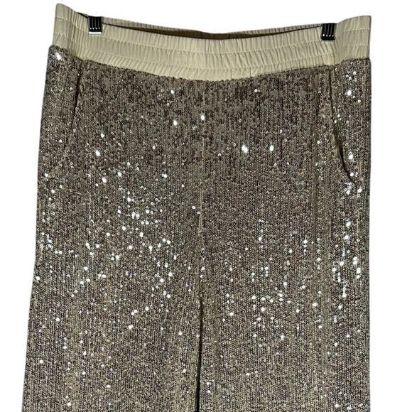 Boston Proper Sequin Wide Leg Pants Sz M Champagne Elastic Waist Stretch Shimmer - Picture 10 of 12